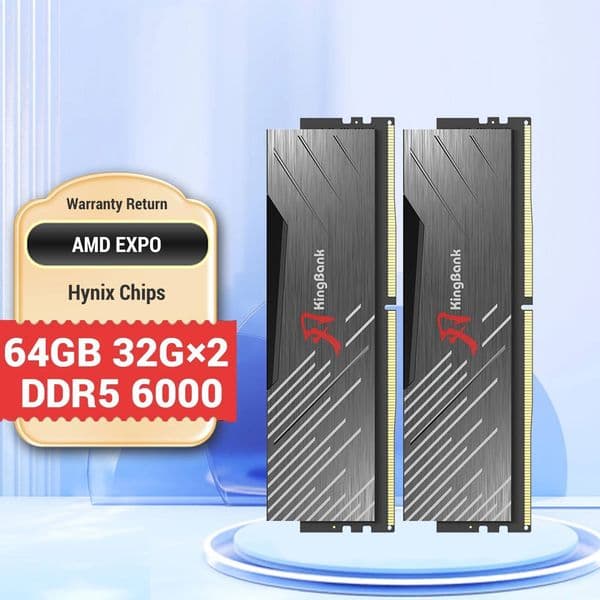 KingBank Black DDR5 64gb 6000MHz CL36 RAM PC 32GBx2 6000MHz 32gb RAM for Desktop Hynix M Die XMP 30 AMD EXPO