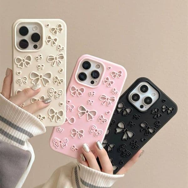 Cute 3D Pretty Bowknot Hollow-Out Soft Silicone Case For iPhone 13 14 15 16 17 Air Pro Max Phone Back Cover