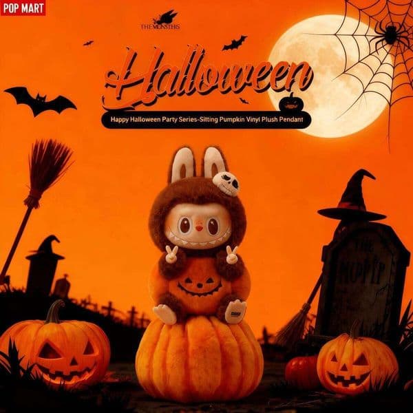 Genuine Labubu Happy Halloween Party Series Sitting Pumpkin Vinyl Plush Pendant Unique Face Design Limited Edition Blind Box | Perfect Halloween/Christmas