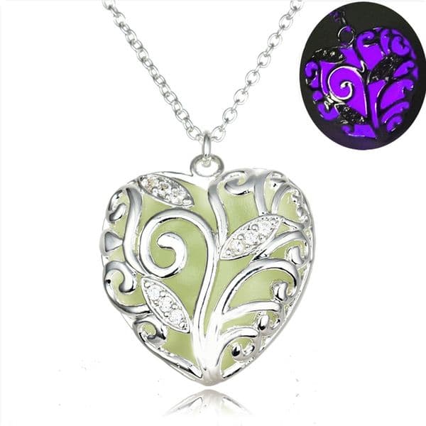 Chic Luminous Heart Necklace - 925 Silver Plate, Glowing Crystal Pendant for Women