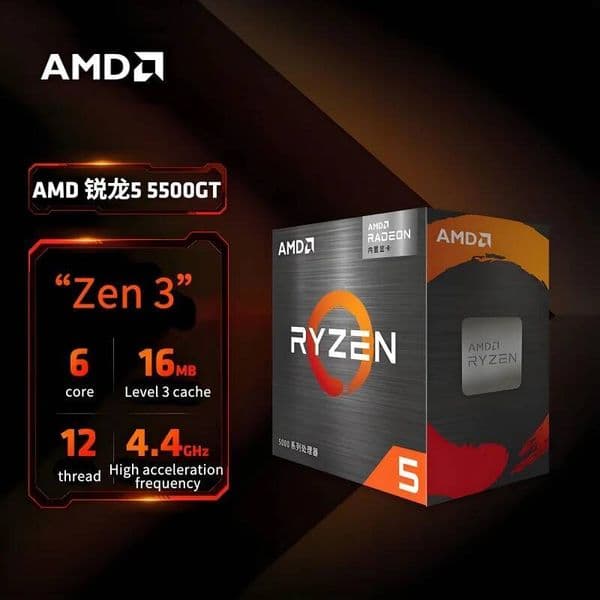 Ryzen 5 5500GT processor 36 GHz 6-Core 12-Thread Up to 44 GHz Zen 3 65W AM4 CPU DDR4-3200 MT/s Ryzen 5000 Series CPU with box