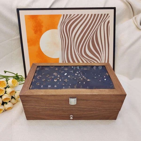 Vintage Style Double-Layer Multi-Functional Jewelry Watch Case Wooden Veneer Display Box Gift For Dad Or Boyfriend B5