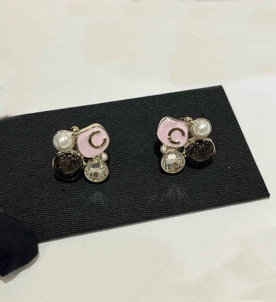 2026 Luxury quality charm stud earring with pink color and white black color design in 18k gold plated have stamp PS6052B