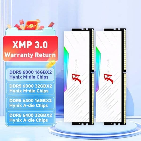 KingBank DDR5 White Hynix Chip RGB RAM Memory DDR5 RAM PC 16GB 32GB 64GB 6000MHz 6400 MHz RAM for Desktop — detail 1