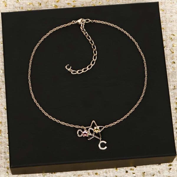 2025 Luxury quality charm pendant necklace with diamond and pink crystal beads star shape PS6517A