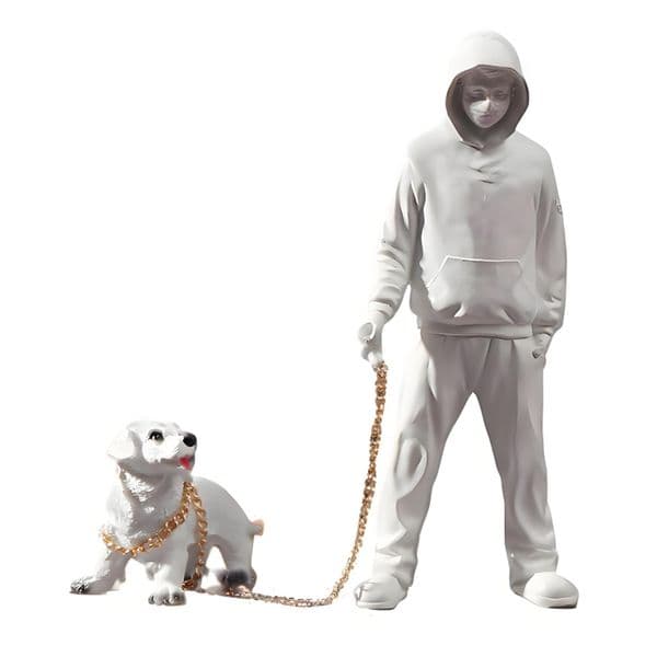 Decorative Objects Figurines Banksy Dog Walker Graffiti Statue - Resin Sculpture for Home Office Desk Street Art Figurine Collectible Decoration