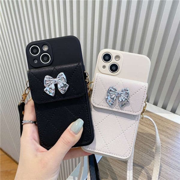 Designer Phone Case Quilted Holder Insert Card Female Small Fragrance Style Bowknot Suitable For Iphone 15 Pro Max Phone Case