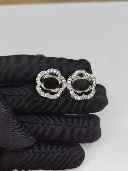 2023-Vintage Colored Diamond Hoops Brand Double Letter Earrings Ladies Bridal Studs Wedding Party Eardrops With Box-0103