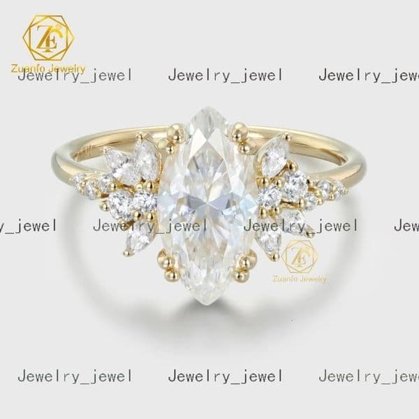 Designer ring GRA Certificated 14K 18K Gold 2CT Halo Marquise VVS Moissanite Diamond Ring Custom Women Fine Engagement Wedding Rings