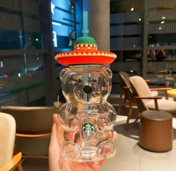Cup Bear Bearista Mugs 20oz Glass Star bucks With Straw Cute Transparent Tumbler With Hat For Iced Coffee Cold Drink Christmas Gift 2025 Limited Edition New