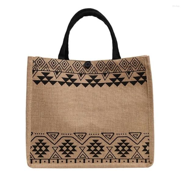 Designer Evening Totes Women Vintage Burlap Handbag Portable Beach Bags Reusable Jute Shopping
