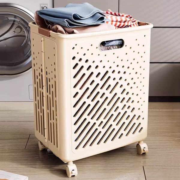 Foldable wheeled dirty clothes basket household dirty clothes storage basket bathroom cart style dirty