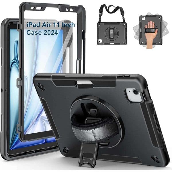 SUPFIVES Case for Inch 7th/6th 2025/2024, iPad Pro 11 2022/2021/2020/2018,iPad Air 10.9 with Screen Protector, Black