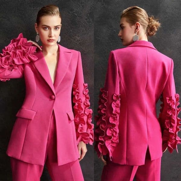 Graceful Women Suits 2 Pieces One Button Ruffled Sleeves Jacket Blazers Plus Size Birthday Party Customized Outfits