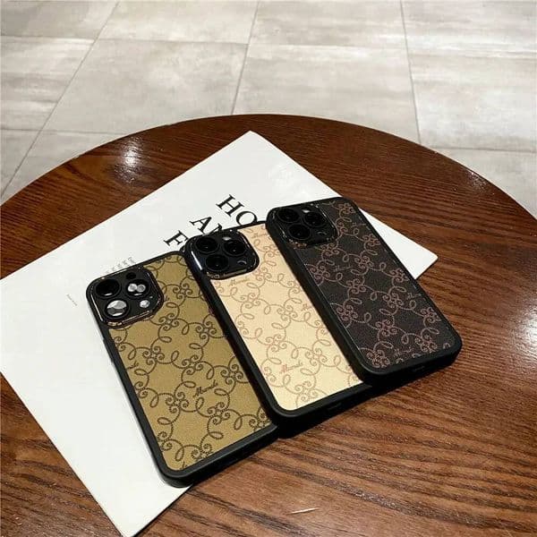 Luxury Lens Protection Cover Retro Leather Flower Case For iPhone 15Pro Max 14Plus 13 12 11 Back Coque