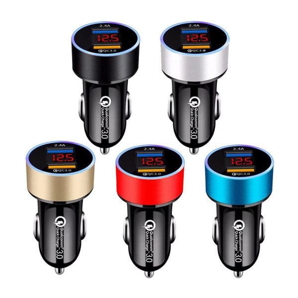 22.5W QC3.0 Dual USB Car Charger Quick Charge LCD Display Voltmeter Cigarette Lighter Socket Travel Power Adapter For iPhone 14 13 12 ipad pro max Samsung Xiaomi Huawei