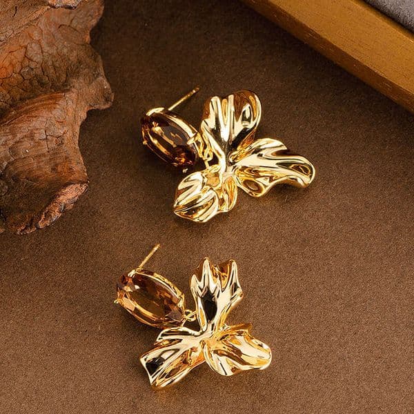 S925 Silver Needle Fashion Irregular Flower Inlaid Zircon Earrings for Women Elegant Versatile High-end Plated Real Gold Ear Jewelry