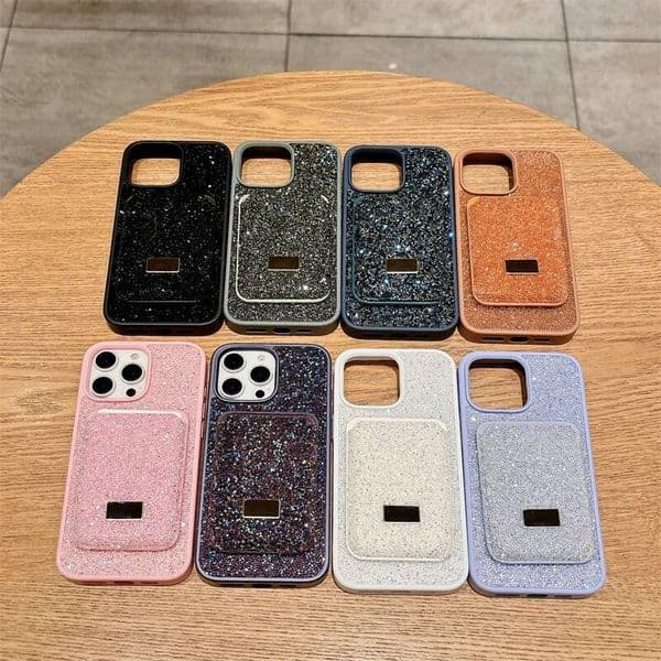 Luxury Flash Diamond Magnetic Card Phone Case For iPhone 17 16 15 14 13 12 Pro Max Plus Wireless Charging Shockproof Cover