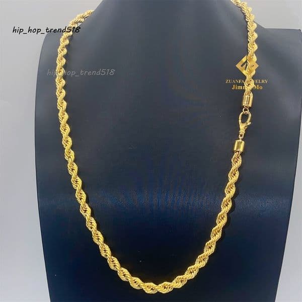 New Trendy Au750 18k Real Gold Solid Gold Yellow Gold Iced Out Hip Hop Jewelry Man Rope Chain Plain Chain