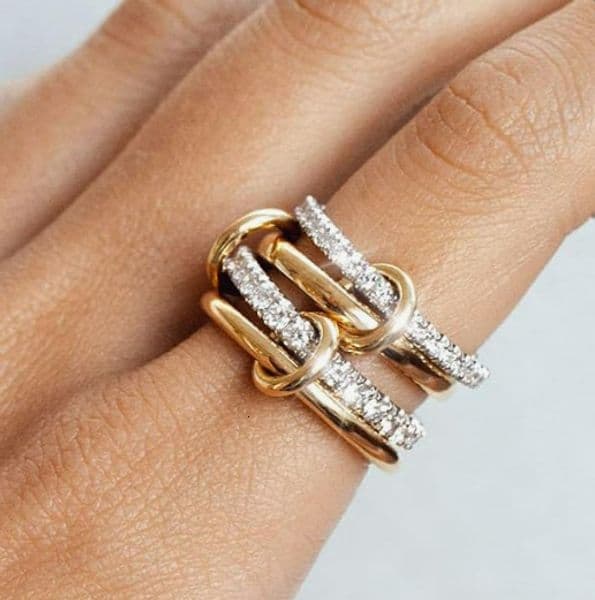 New Stacked Cubic Zirconia Ring 18K Gold Thick Gloss Gold Silver Double Pack Gift Ring AAA