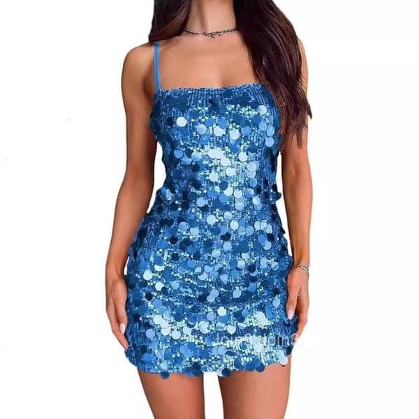 2025 Womens Sequined Camisole Dress Banquet Party Ball Spicy Girl Backless Short Bag Buttocks Skirt