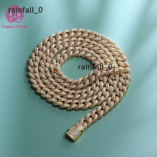 Hip Hop Cuban Necklace Iced Out Moissanite Copper 8mm Cuban Link Chain Bracelet Necklace for Men Women