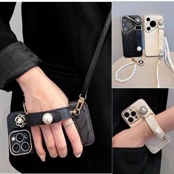 Fashion pearl wrist strap crossbody chain For iPhone 16pro Case 15 14 12 13 11Pro max Huawei P70 P70Pro P70ultra Pura70