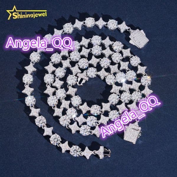 Iced Out Star Shape Tennis Chain 925 Silver Moissanite Bracelet 6mm Tennis Necklace Pass Diamond Tester Moissanite Necklace