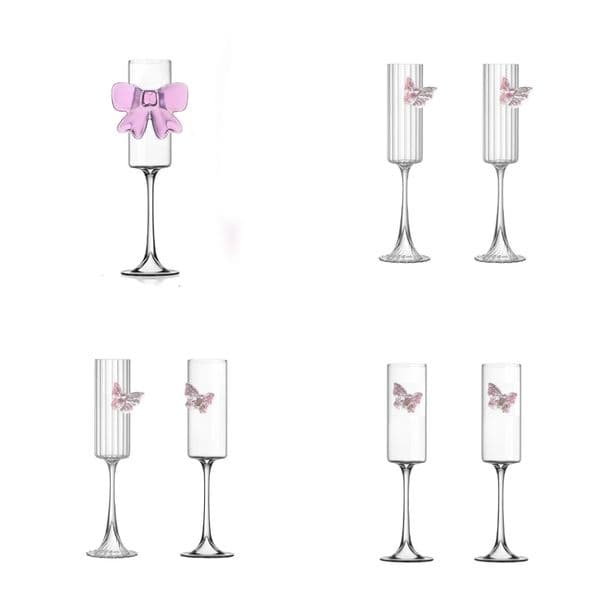 2pcs/lot Pink Bow and butterfly shape Champagne Glasses Tall Wine Glasses Sparkling Wine Glasses for Home Dining Table Outdoor Parties Festivals Weddings