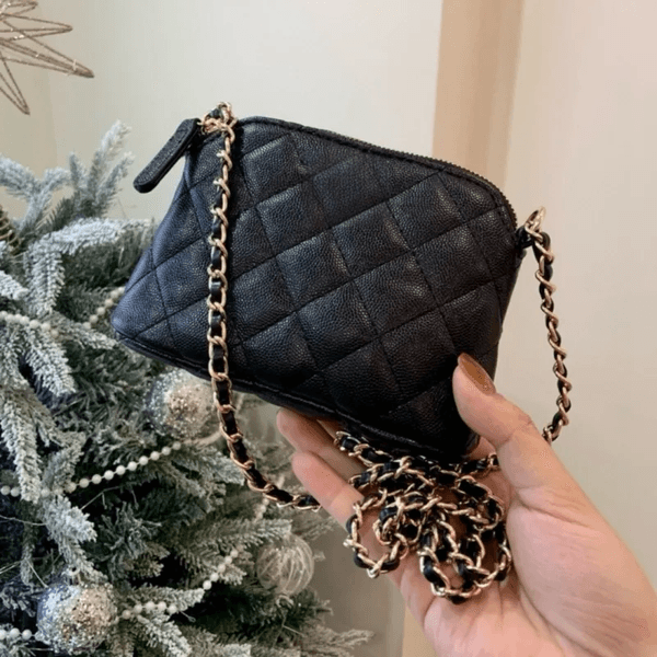 2C Caviar leather diamond check chain one-shoulder dinner makeup bag with gift box VIP gifts