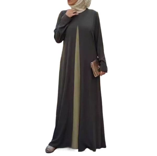 (1306) New Women Solid Color Slit Robe Long Dress