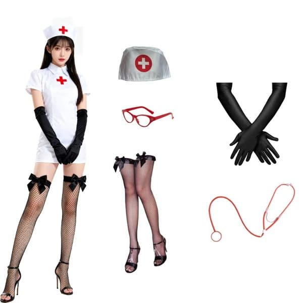 Five sets of naughty nurse underwear costumes, doctor uniform Cosplay costumes, including stethoscopes, glasses, socks and other accessoriese