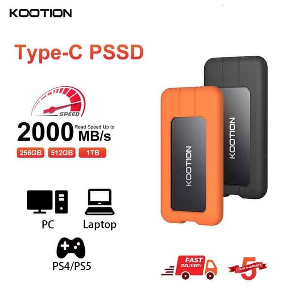Kootion X1Max Portable SSD 2000MB/s 2TB 1TB 512GB USB32 Gen 2x2 External Solid State Drive PSSD for PC PS5 PS4 Laptop Desktop