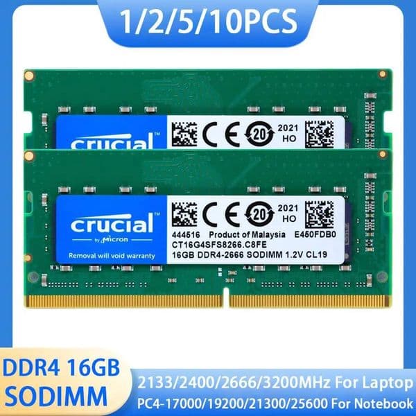 1/2/5/10PCS Crucial Laptop DDR4 RAM SODIMM Memory 8GB 16GB 32GB 3200MHz 2666 2133 2400MHz PC4-21300 17000 19200 25600 NB RAMs