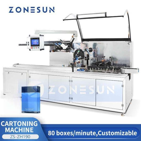 ZONESUN ZS-ZH190 High-Speed Automatic Perfume Cosmetic Box Cartoning Machine for Industrial Packaging