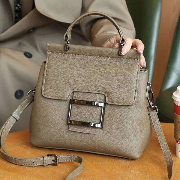 Genuine leather women's new Korean fashion wide strap crossbody small square bag handheld shoulder bags
