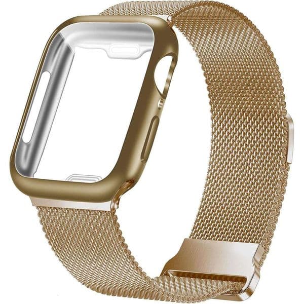 Geoumy Metal Magnetic Bands Apple Watch Band 41mm Case, Stainless Steel Milanese Loop Replacement Strap Compatible with iWatch Series SE 11-1 for Women