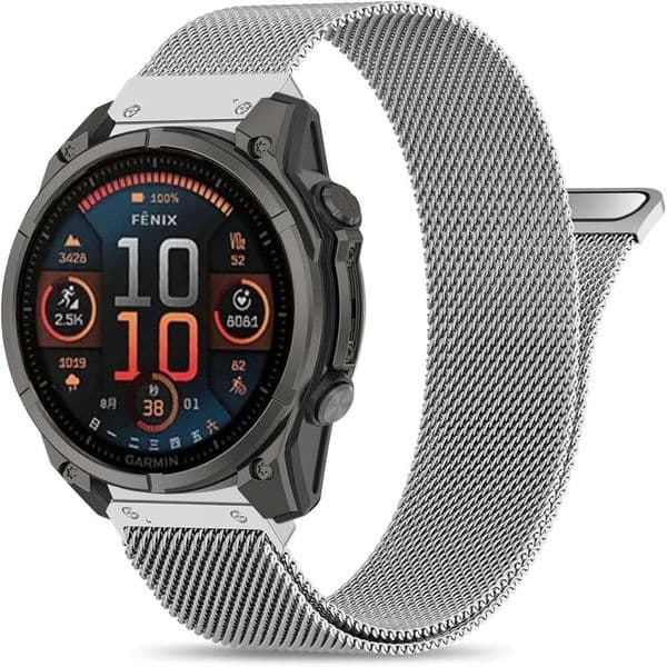 22mm Milanese Loop Compatible with Garmin Fenix 8-47mm/E-47mm/7/7pro/6/6pro/5/5plus, Quick Fit Mesh Metal Strap for Forerunner 970/965/955/945/935/745/Tactix