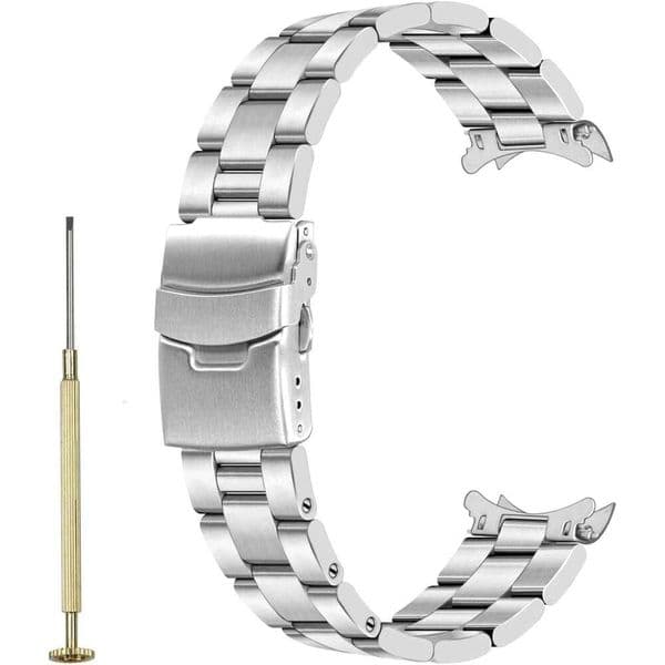 Stainless Steel Engineer Band 20mm 22mm Curved Ends Metal Replacement Taper Screw-in Watch Strap Bracelet Silver with Solid Folding Buckle for Men Women