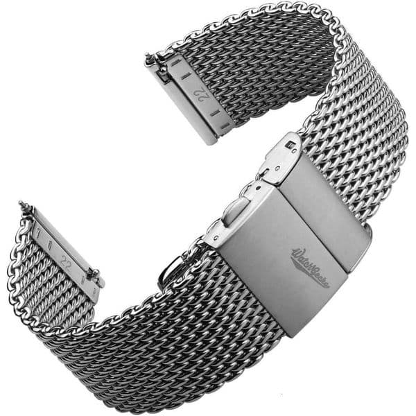 WATCHGECKO Merriott Quick-Release Milanese Mesh Stainless Steel Watch - Polished. Mens Replacement Wristwatch Strap. Easy to Fit Adjustable Strap