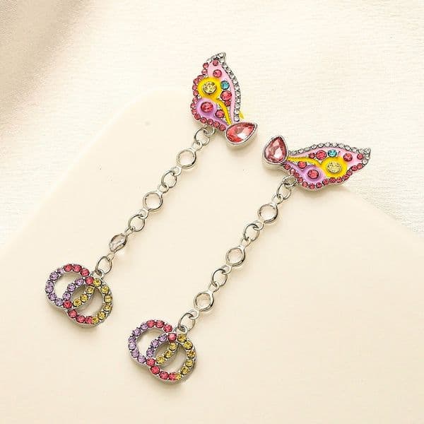 Brand Letter Butterfly Dangle Earrings Designer Jewelry Coloured Diamond Earring Luxury Earring Party Gifts Accessories