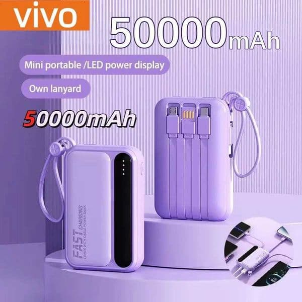 50000mAh Large Capacity Power Bank 4 In1 Cables Intelligent Digital Display Laser Light Fast Charging External Battery USB H251118