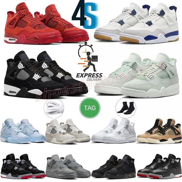 4S Black Cat Basketball Shoes J4 Red Cement Pine Craft Photon Dust Mens Casual Sneakers Womens Sports 4 Trainers S