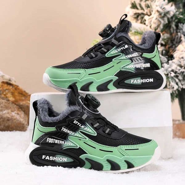 Children Sports Shoes New Rotating Buckle Winter Plush Warm Walking Shoes Boys Non Slip Lightweight Outdoor Running Tennis Shoes W251118