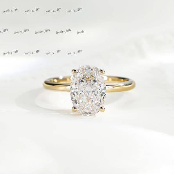 Solitaire 4 Claws Oval Iced Crushed Ice Cutting Diamond With 18K Gold Engagement Ring Classic Women Wedding Jewelry for Bridal