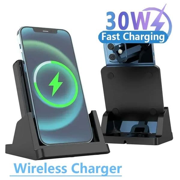 30W Wireless Charger Pad Stand Desktop Ultra-thin Mobile Phone Fast Charging Dock Station For iPhone Samsung Xiaomi