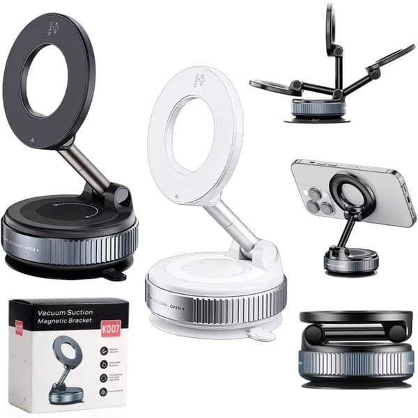 K007 Folding Strong Magnetic Car Phone Holder Desk Foldable Design 360° Adjustable Rotation Vacuum Suction Cup Mount For 17 16 Pro Max/Car/Desk/Bathroom/Universal