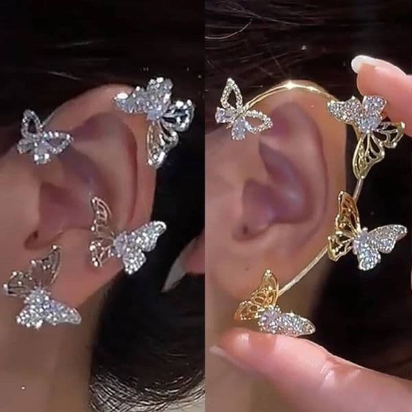 Design Hollow Butterfly Earrings Fashion Exquisite Single Hook Women Girls Metal Rhinestones Ear Cuff Crystal Jewelry Gift