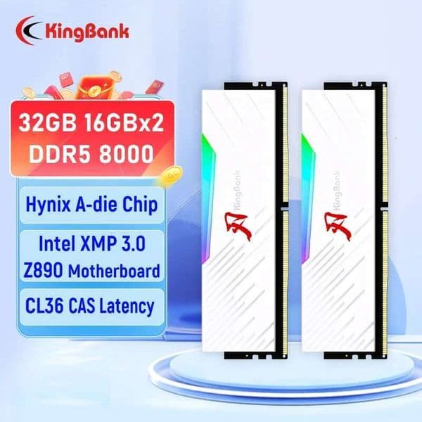 KingBank White RGB DDR5 MEMORY 16GBx2 8000MHz Hynix A die Computer Ram ddr5 CL36 For Desktop