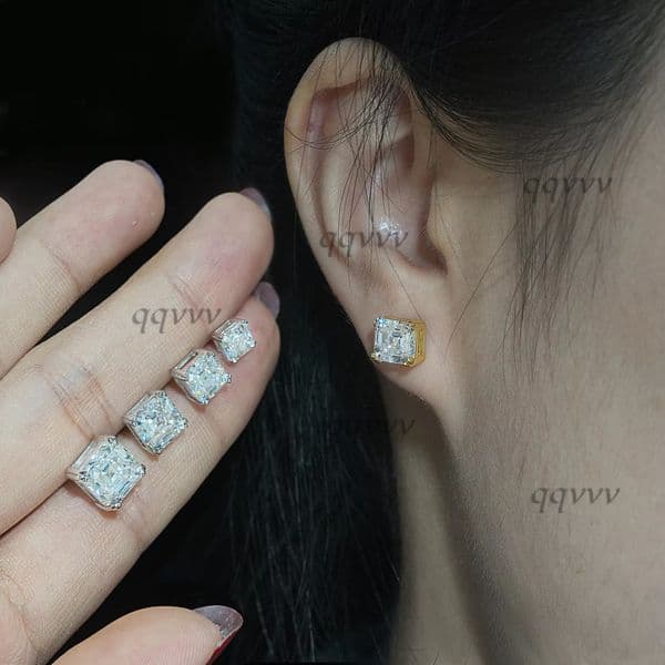 Custom Wholesale 925 Sterling Silver Asscher Cut 18k Gold Plating Vvs Moissanite Pass Diamond Test Fine Jewelry Stud Earringsqqvvv